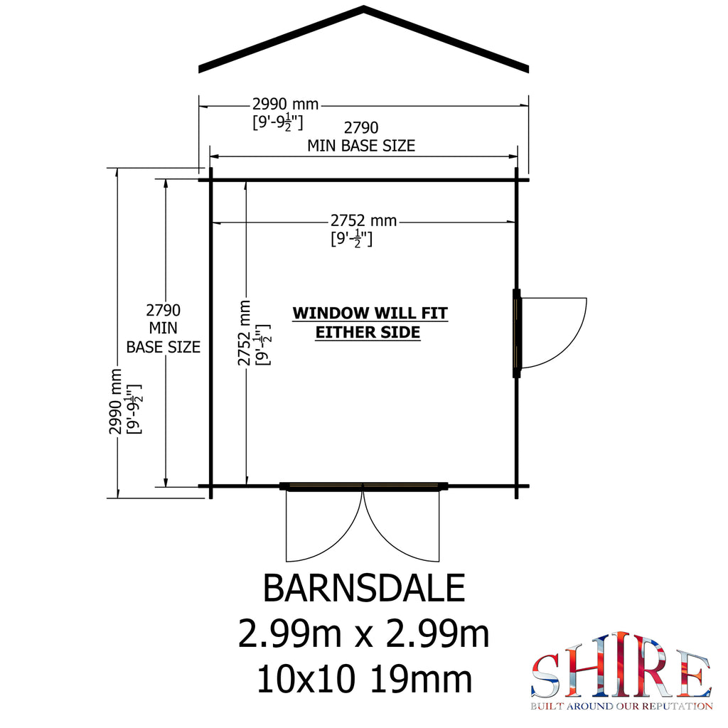 Shire Barnsdale 19mm log cabin 10x10 – floor plan