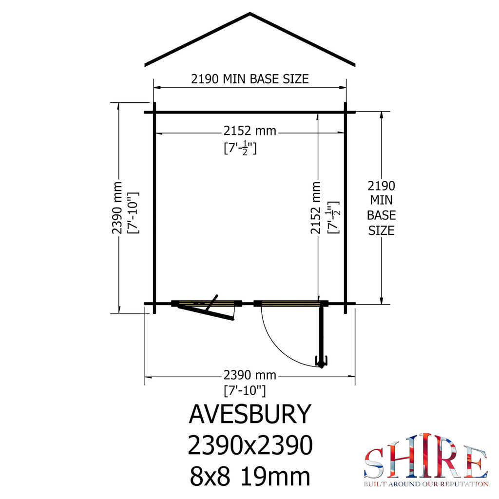 Shire Avesbury 19mm log cabin 8x8 – floor plan
