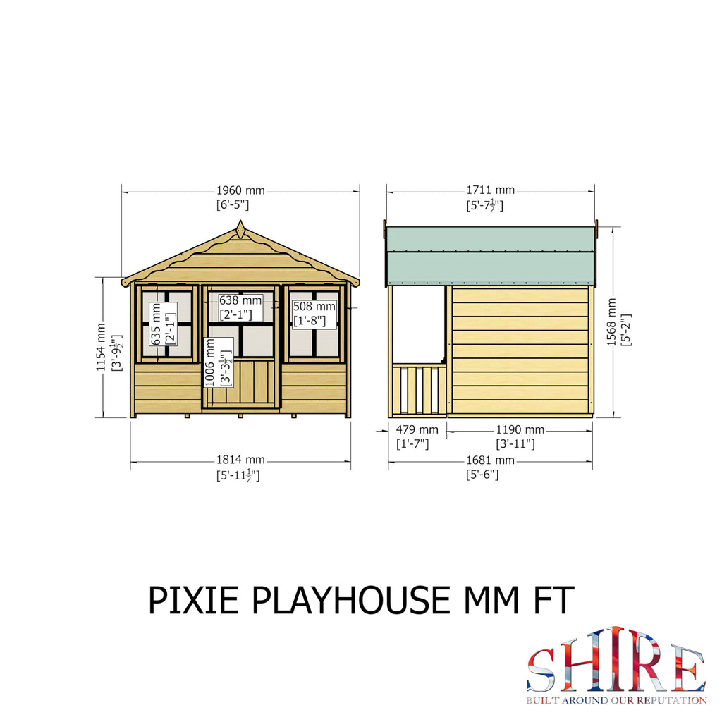 Shire Pixie playhouse 6x4 – dimensions