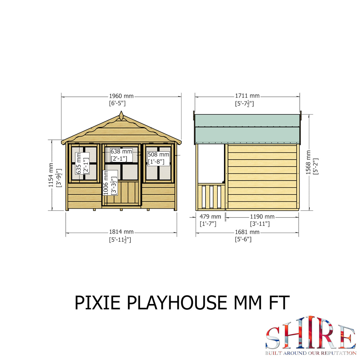 Shire Pixie playhouse 6x4 – dimensions