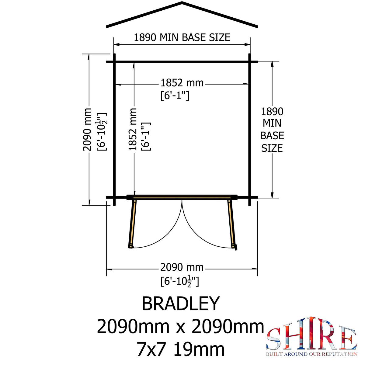 Shire Bradley 19mm log cabin 7x7 – floor plan