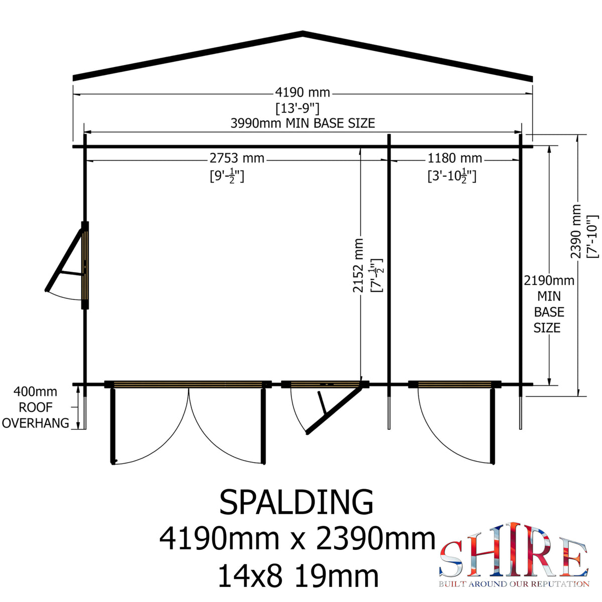 Shire Spalding 19mm log cabin 14x8 – floor plan
