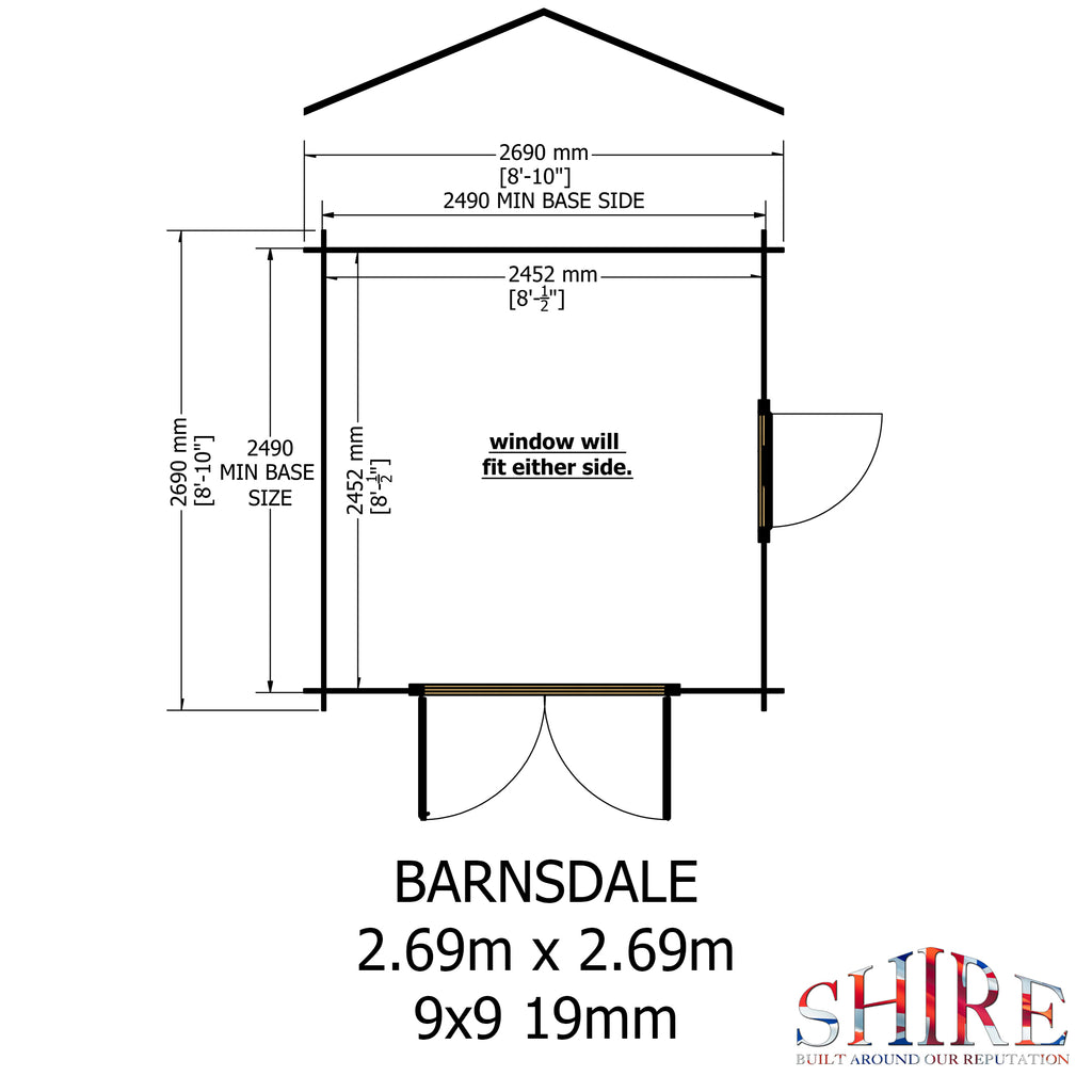 Shire Barnsdale 19mm log cabin 9x9 – floor plan
