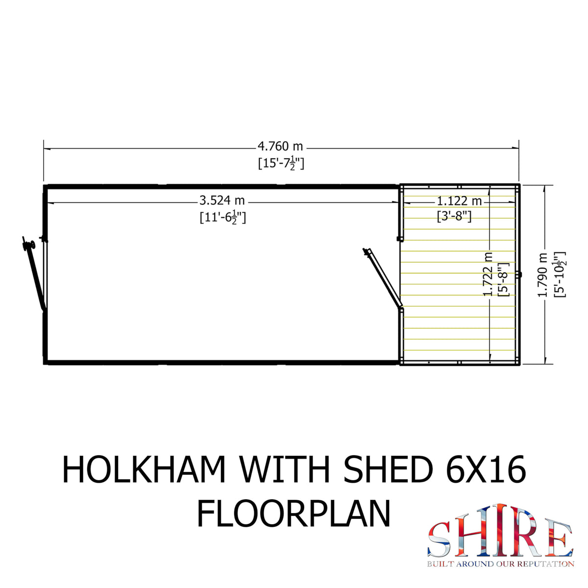 Shire Holkham Greenhouse and Shed Combi 6ft x 16ft – floor plan