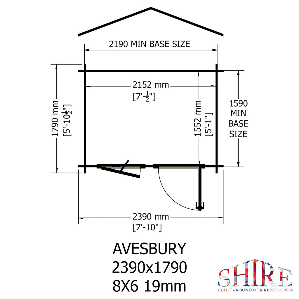 Shire Avesbury 19mm log cabin 8x6 – floor plan