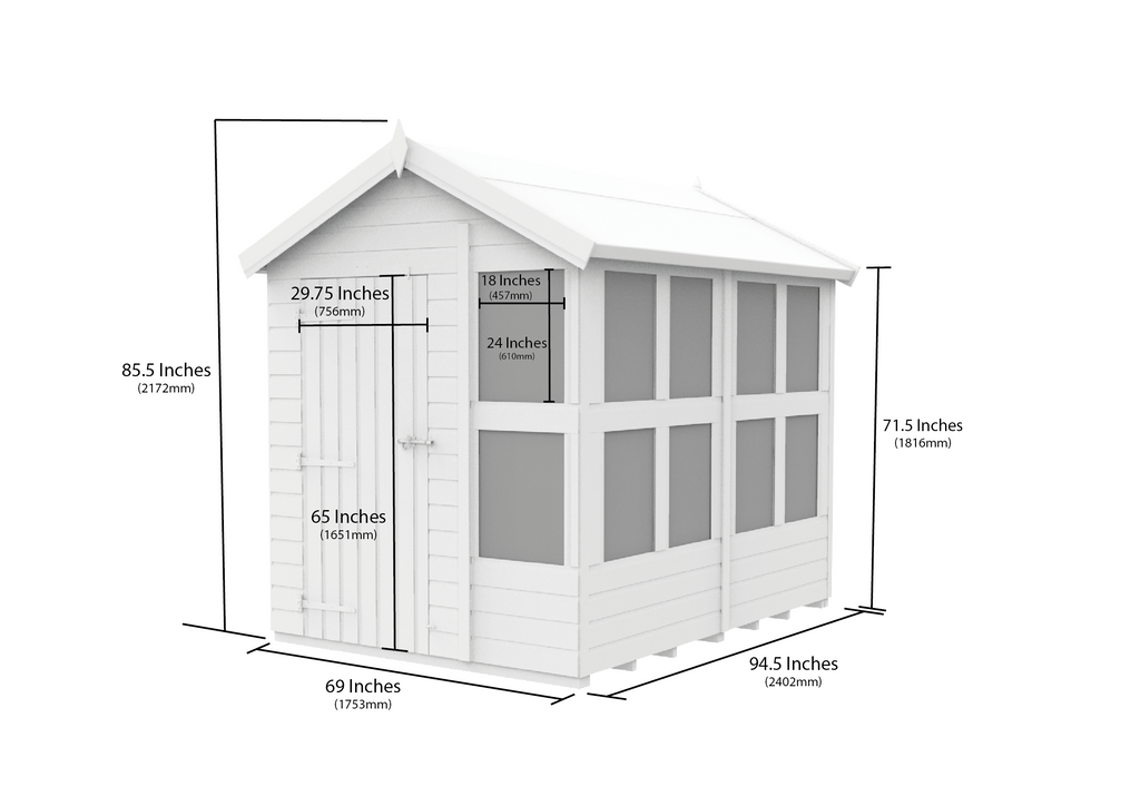 Composite Apex Potting Shed 8X6APSFFCOMP - dimensions