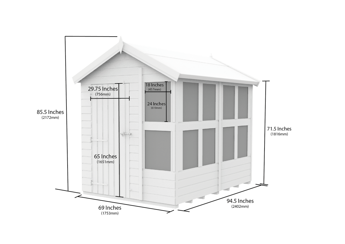 Composite Apex Potting Shed 8X6APSFFCOMP - dimensions