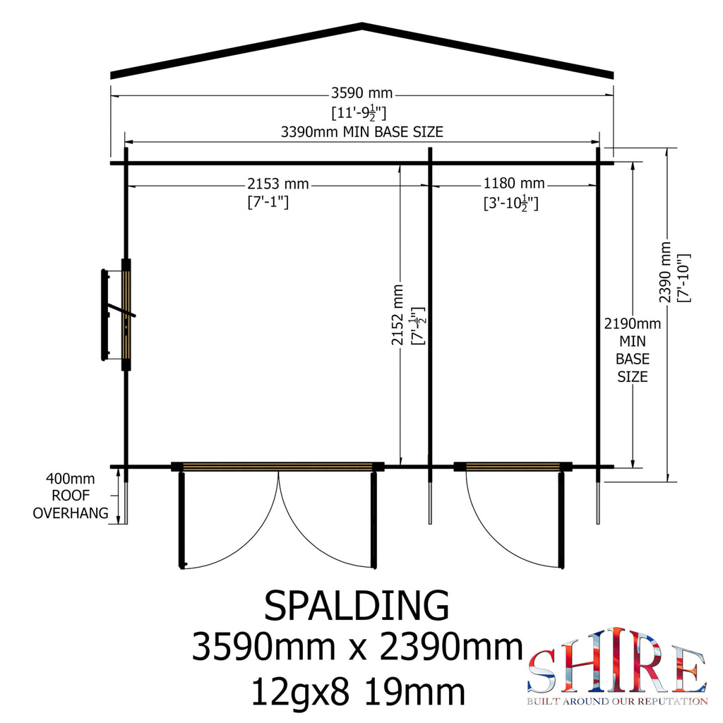 Shire Spalding 19mm log cabin 12x8 – floor plan