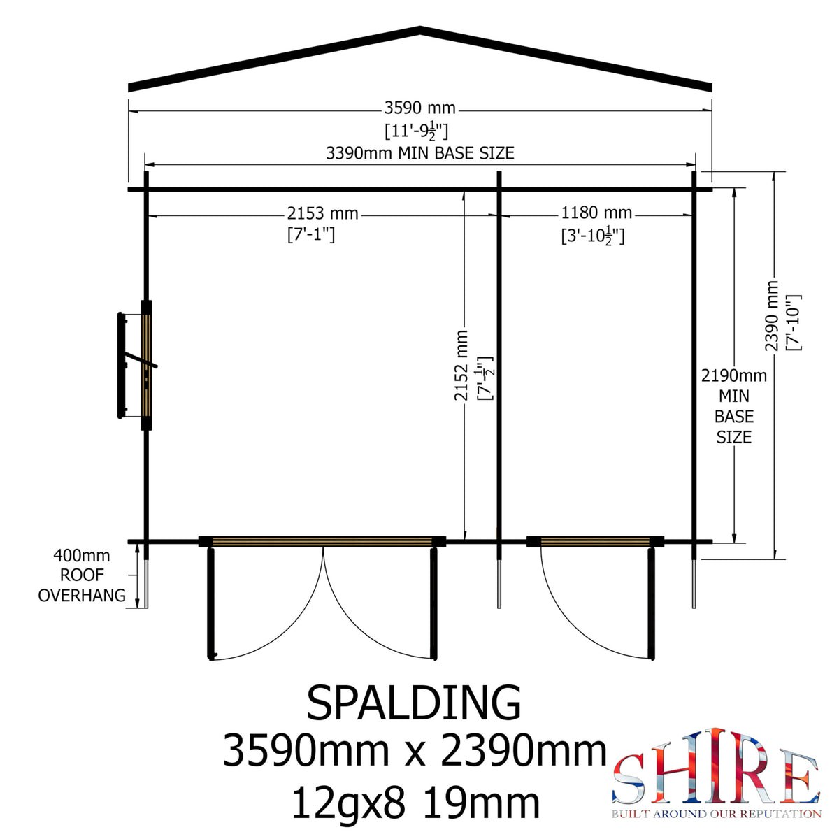 Shire Spalding 19mm log cabin 12x8 – floor plan
