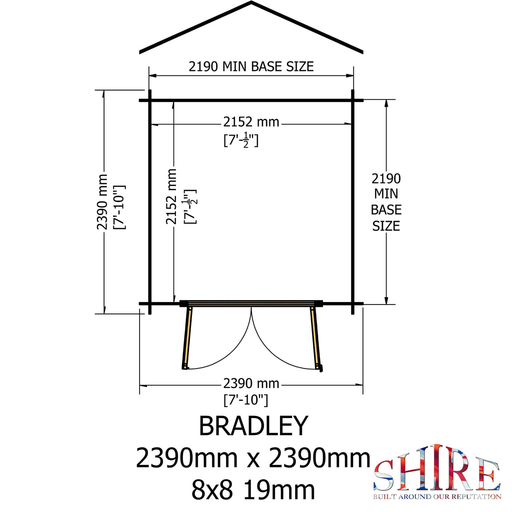 Shire Bradley 19mm log cabin 8x8 – floor plan
