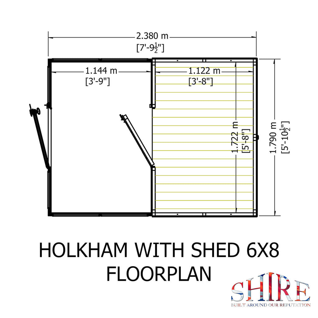 Shire Holkham Greenhouse and Shed Combi 6ft x 8ft – floor plan