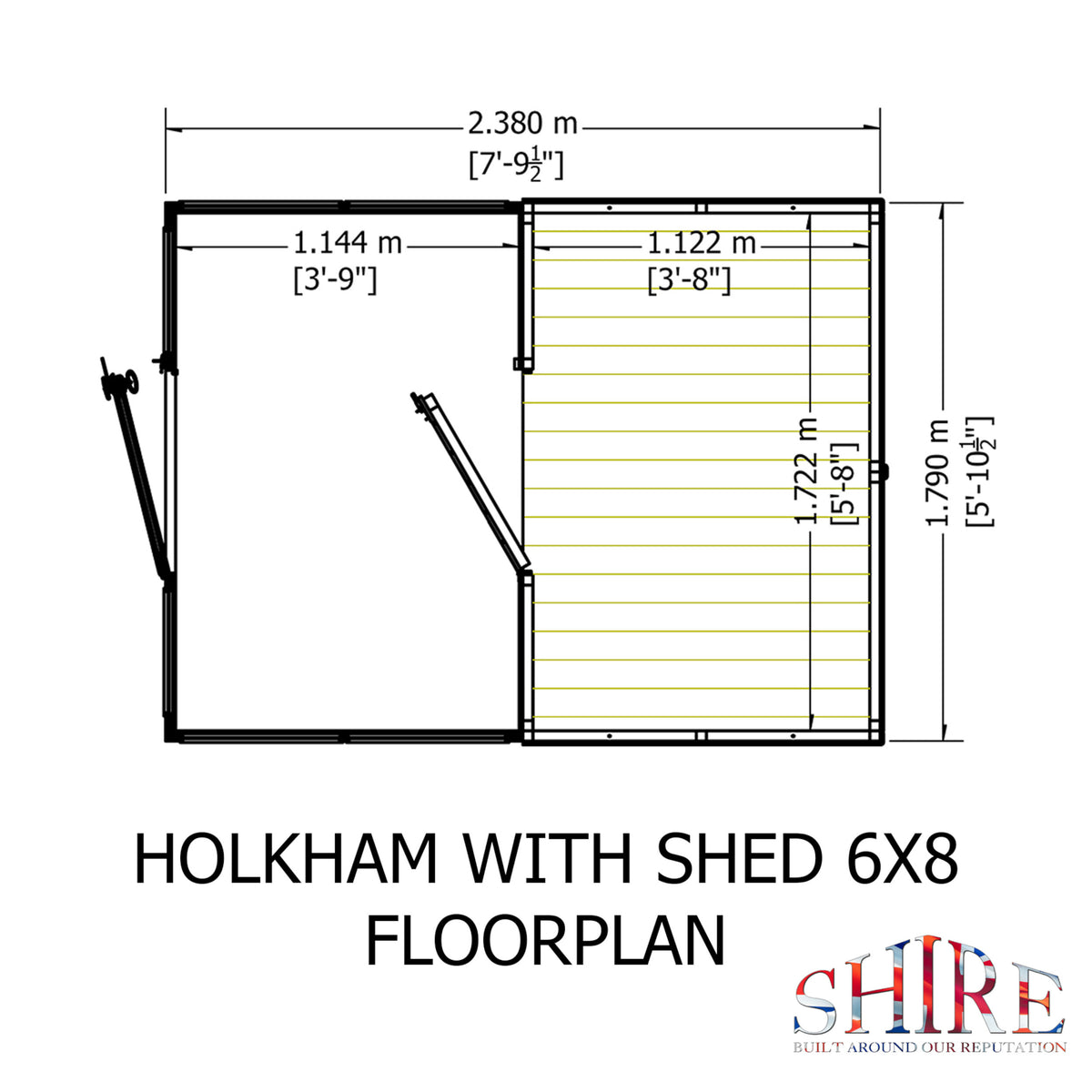 Shire Holkham Greenhouse and Shed Combi 6ft x 8ft – floor plan