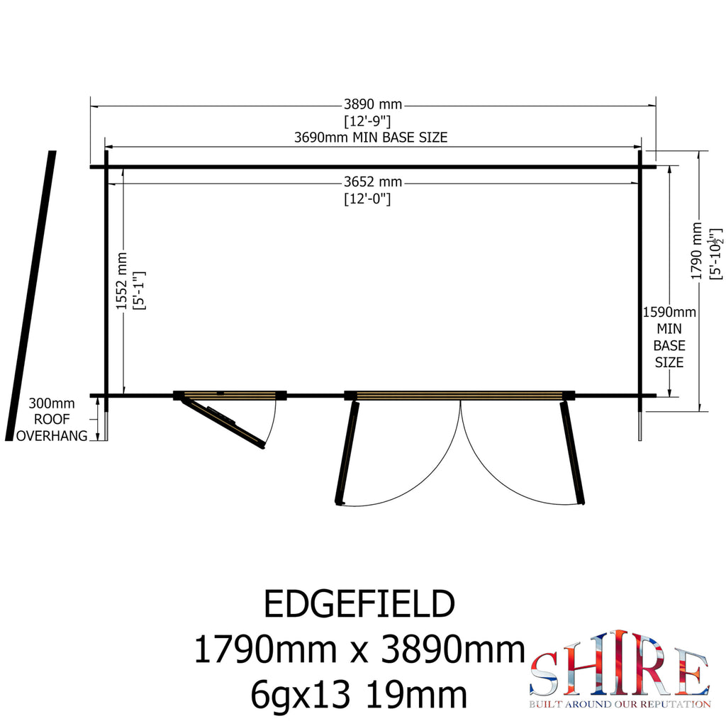 Shire Edgefield 19mm log cabin 13x6 – floor plan