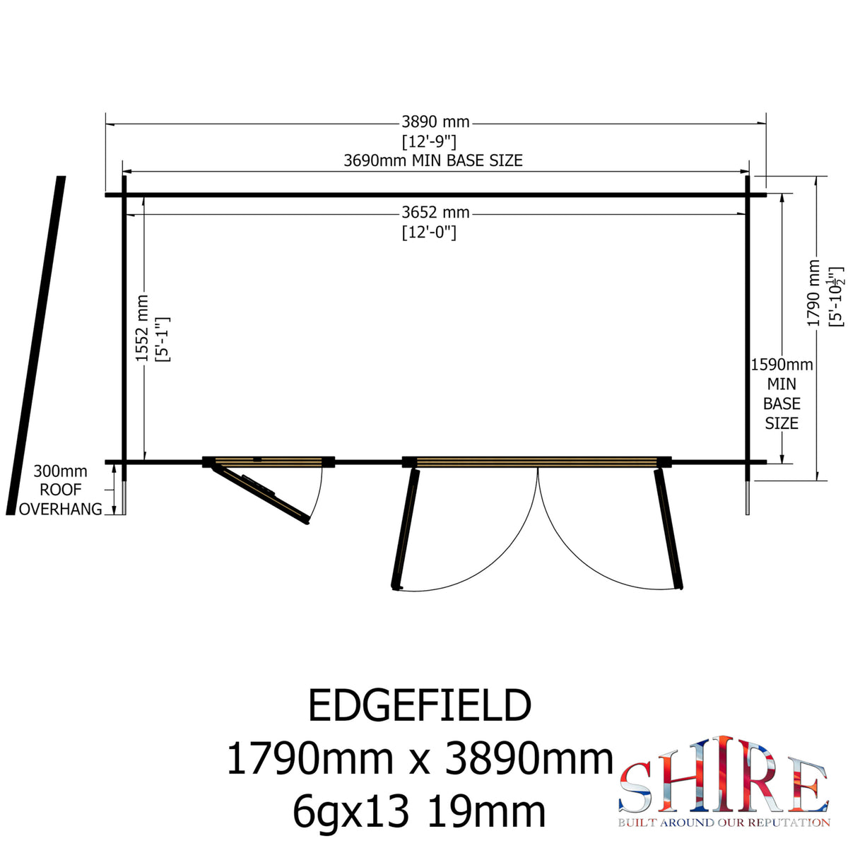 Shire Edgefield 19mm log cabin 13x6 – floor plan