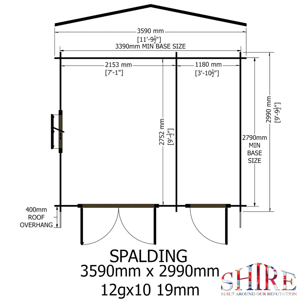 Shire Spalding 19mm log cabin 12x10 – floor plan