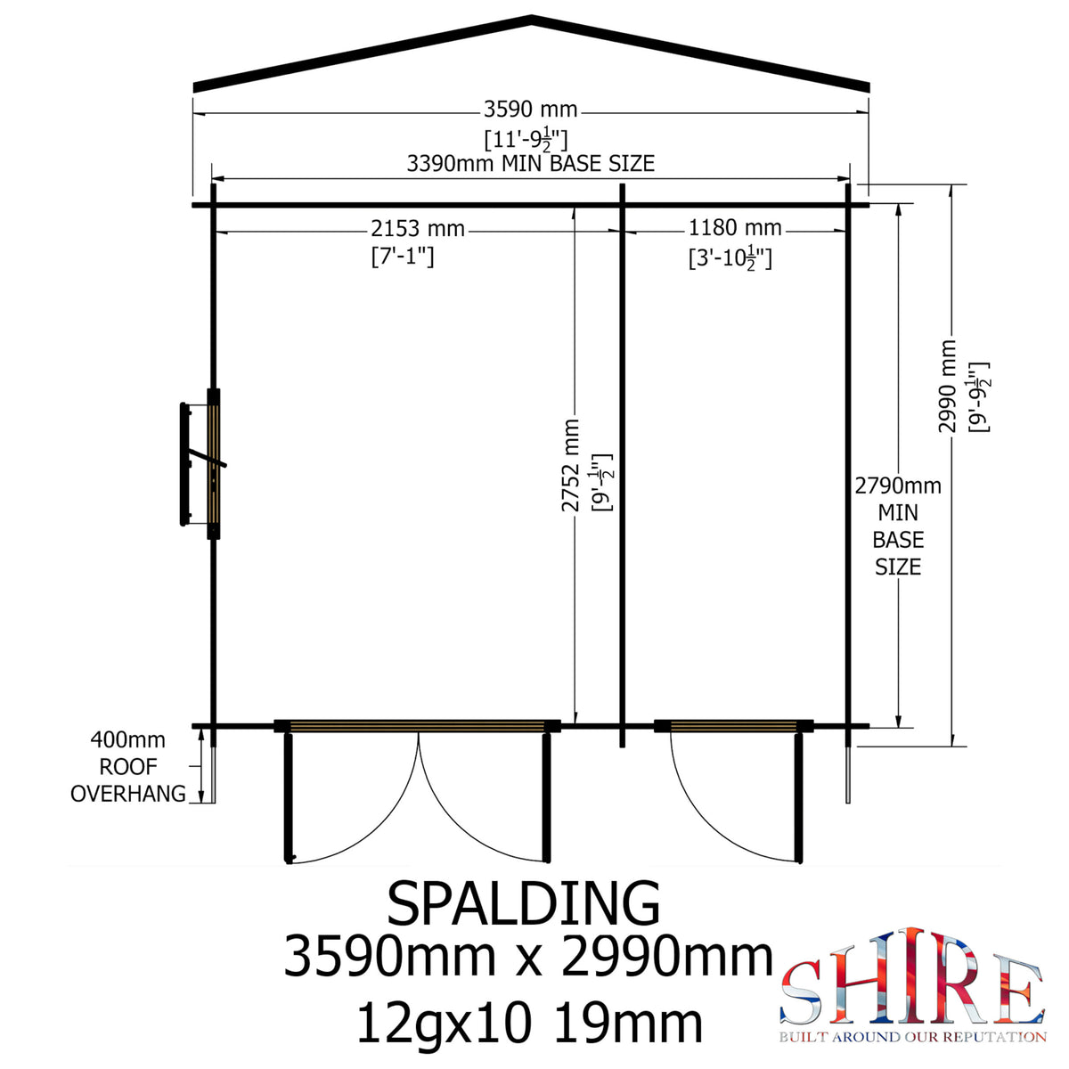 Shire Spalding 19mm log cabin 12x10 – floor plan