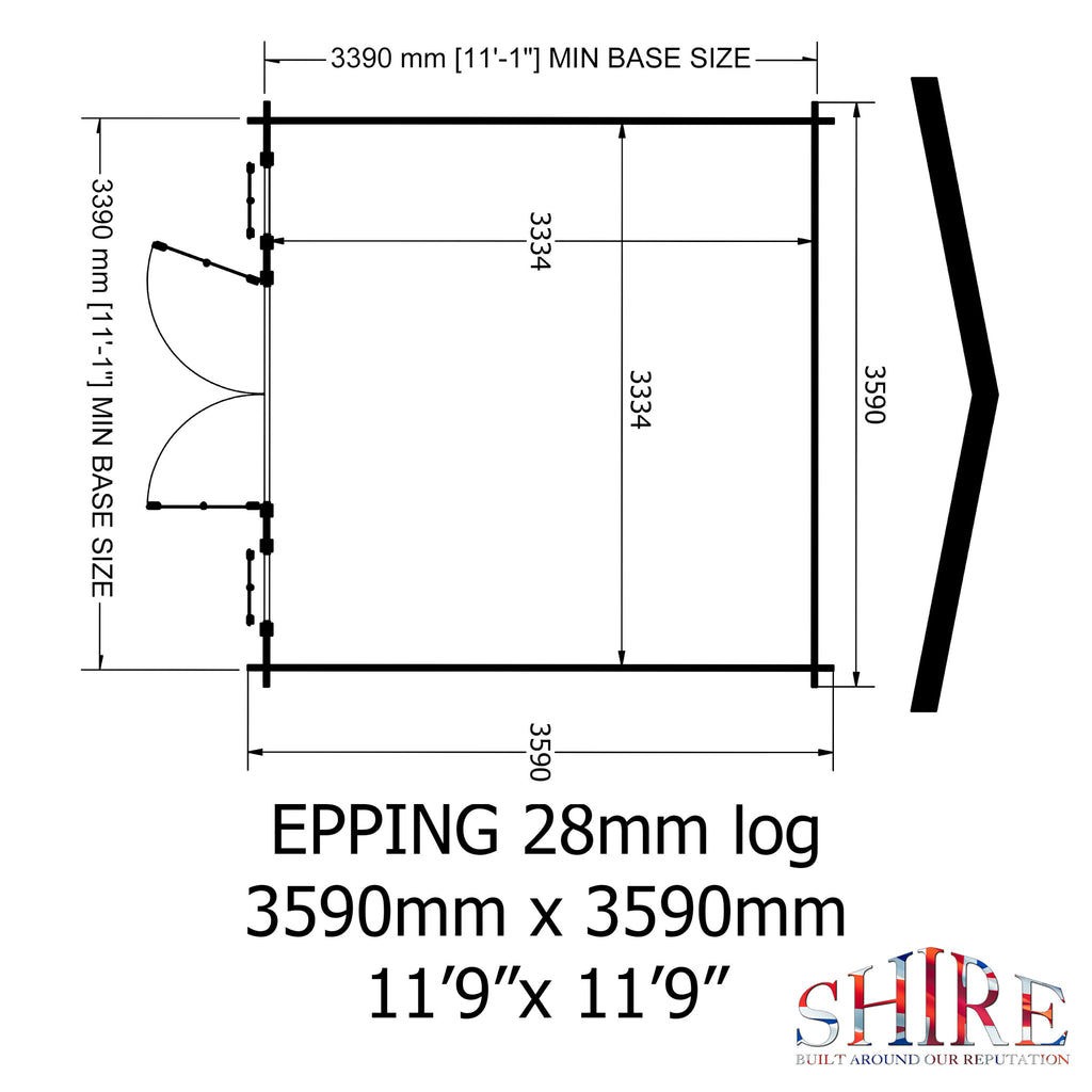 Shire Epping log cabin 12x12 – floor plan