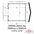Shire Epping log cabin 12x12 – floor plan