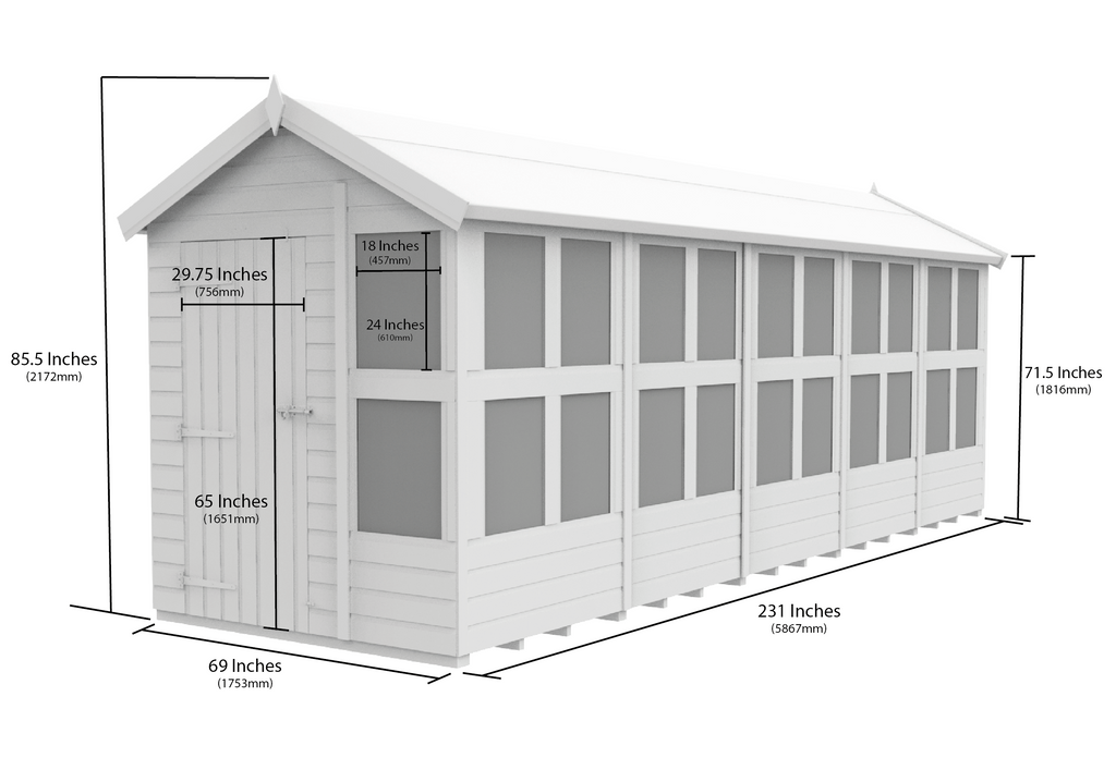 Composite Apex Potting Shed 20X6APSFFCOMP - dimensions