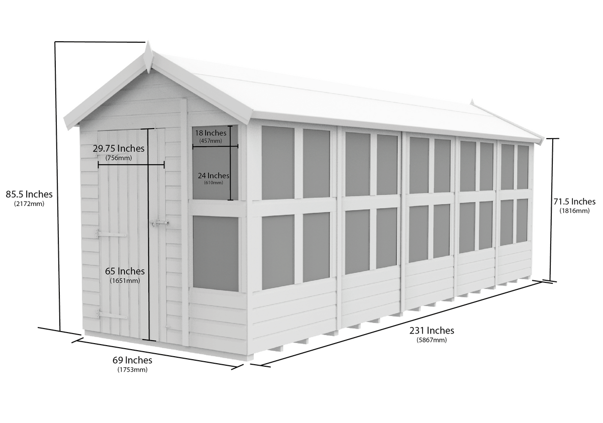 Composite Apex Potting Shed 20X6APSFFCOMP - dimensions