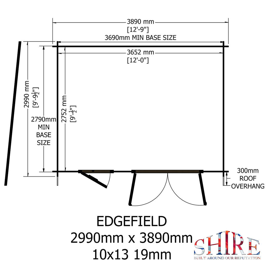Shire Edgefield 19mm log cabin 13x10 – floor plan