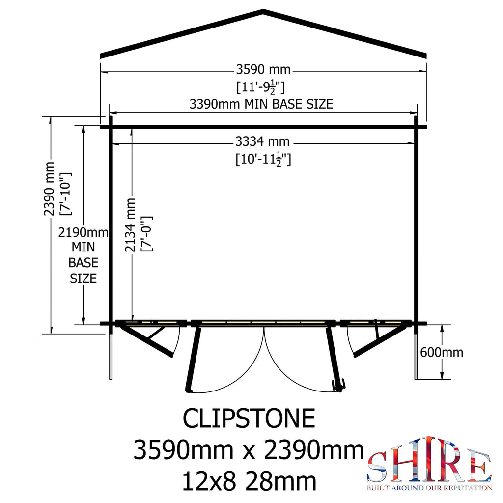 Shire Clipstone 28mm log cabin 12x8 – floor plan