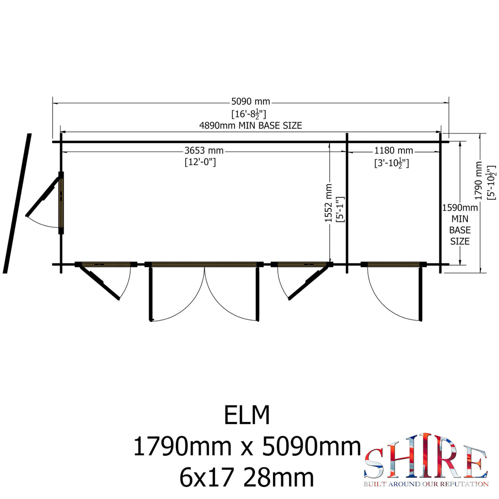 Shire Elm 19mm log cabin with storage shed 6x17 – floor plan