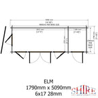 Shire Elm 19mm log cabin with storage shed 6x17 – floor plan