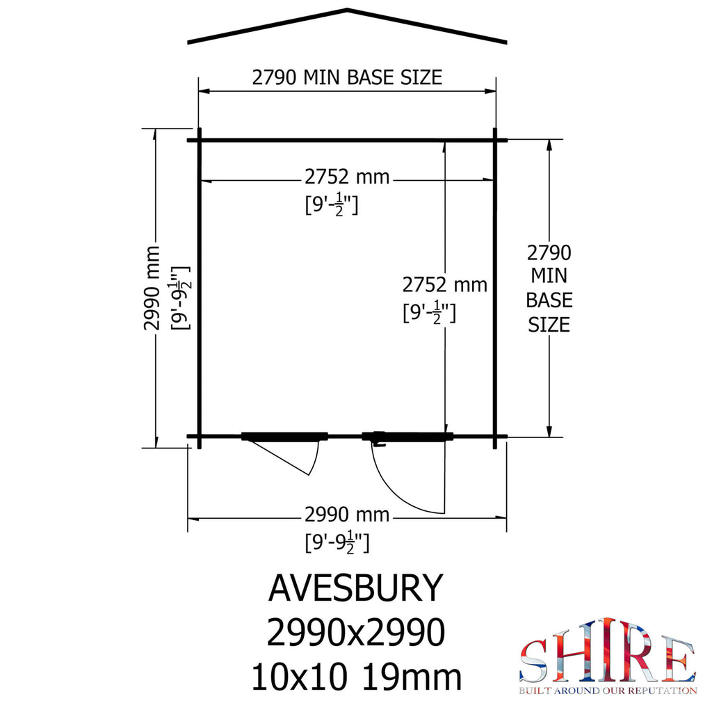 Shire Avesbury 19mm log cabin 10x10 – floor plan