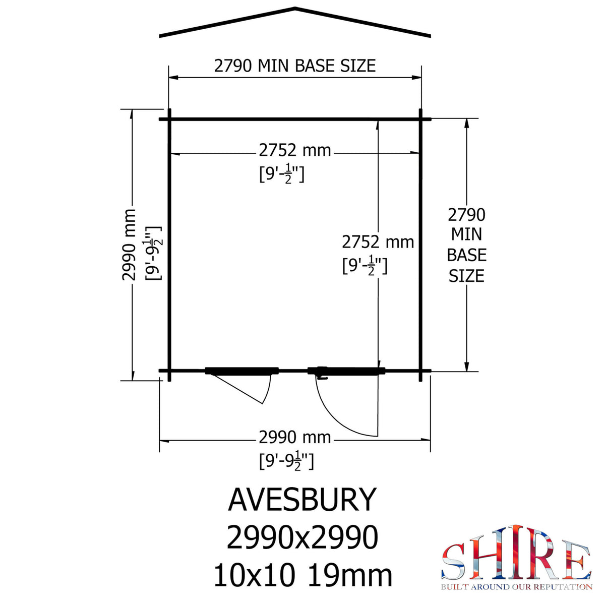 Shire Avesbury 19mm log cabin 10x10 – floor plan