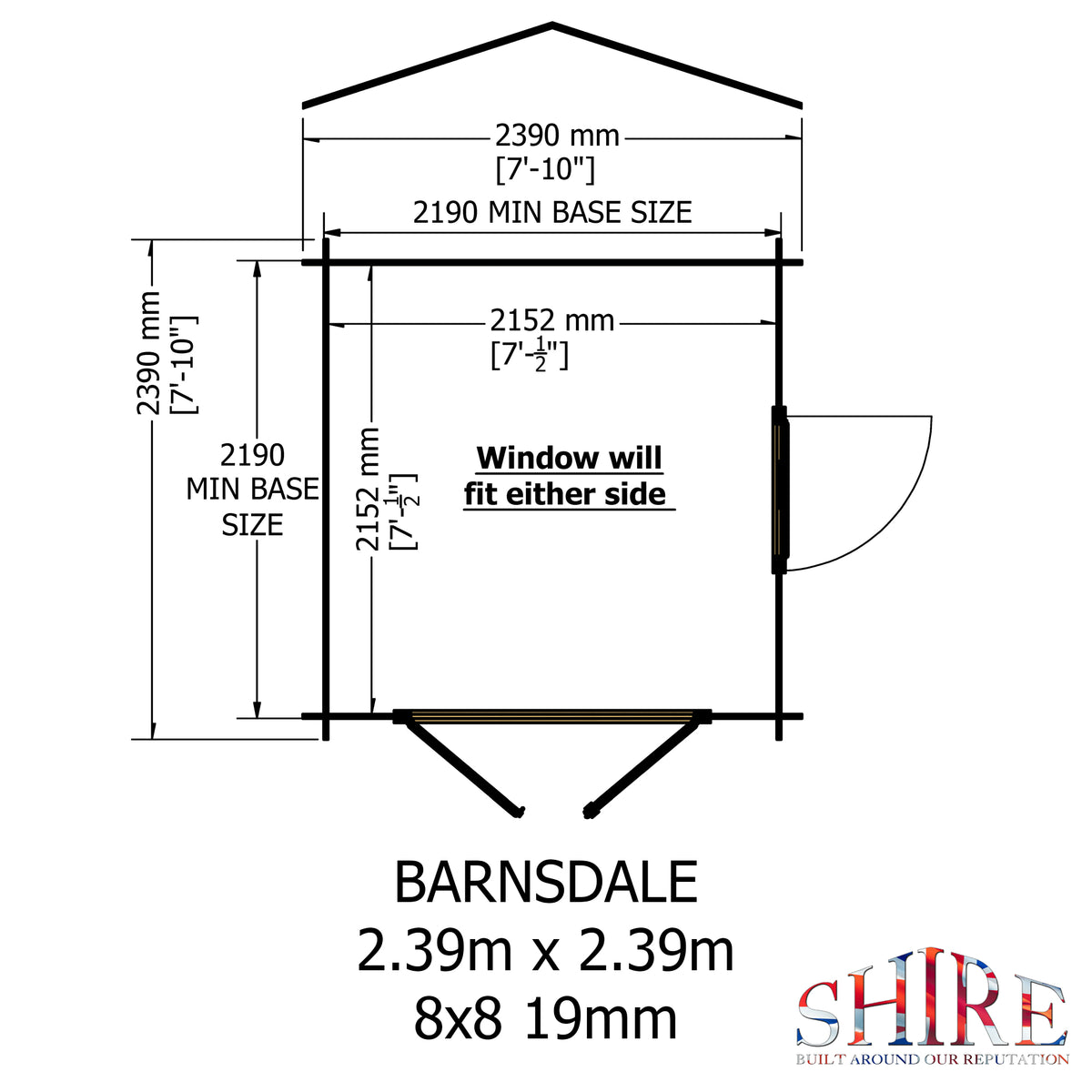 Shire Barnsdale 19mm log cabin 8x8 – floor plan