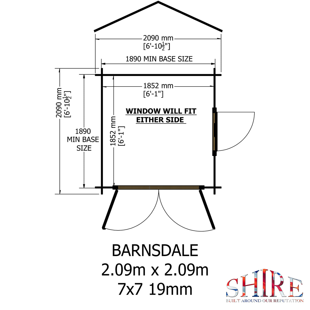 Shire Barnsdale 19mm log cabin 7x7 – floor plan
