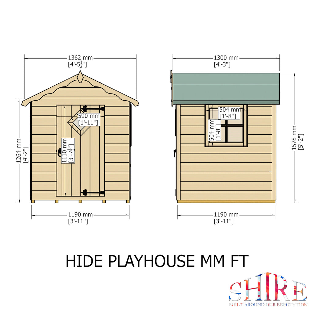 Shire Hide playhouse 4x4 – dimensions