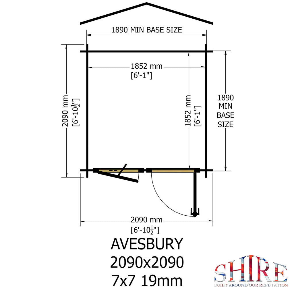 Shire Avesbury 19mm log cabin 7x7 – floor plan