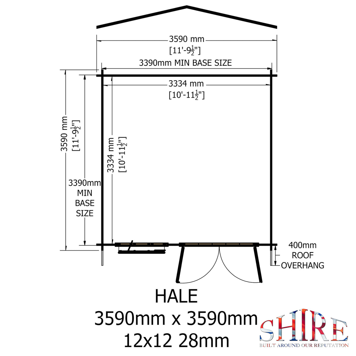 Shire Hale 28mm log cabin 12x12 – floor plan