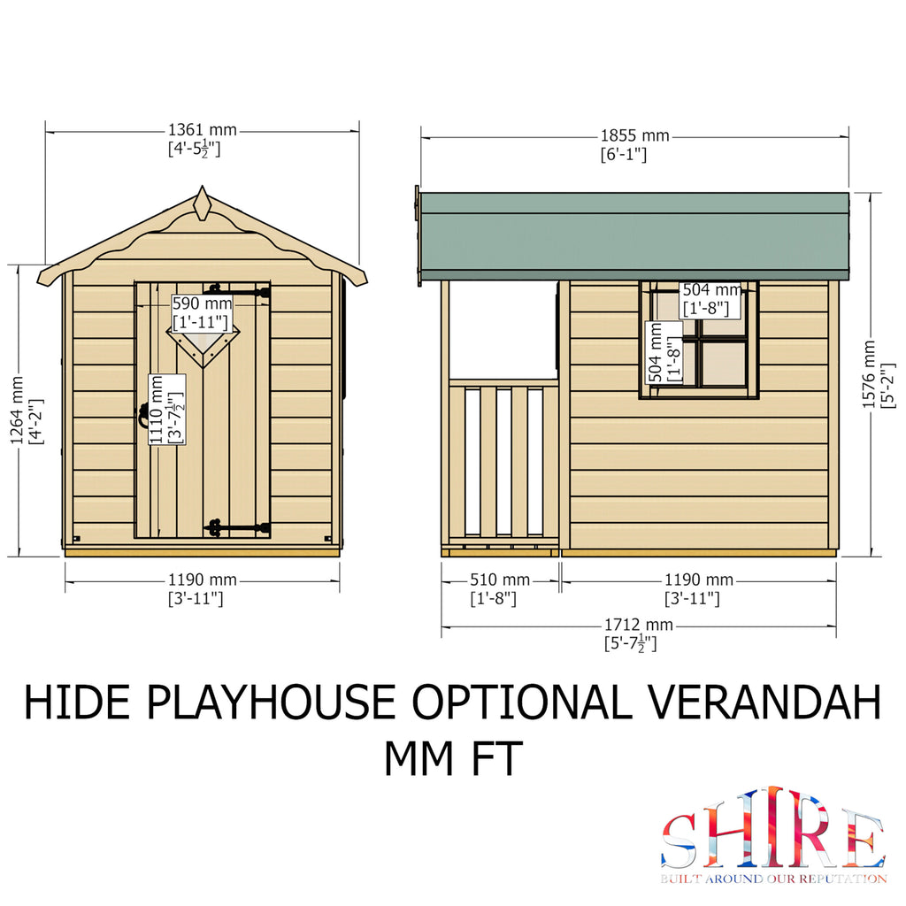 Shire Hide playhouse 4x4 with verandah – dimensions