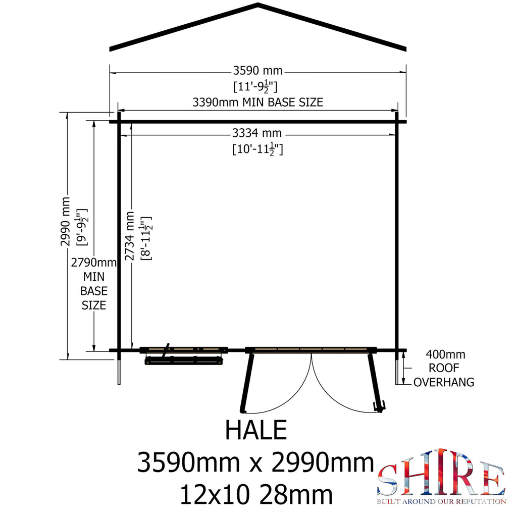 Shire Hale 28mm log cabin 12x10 – floor plan