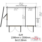 Shire Elm 19mm log cabin with storage shed 8x12 – floor plan