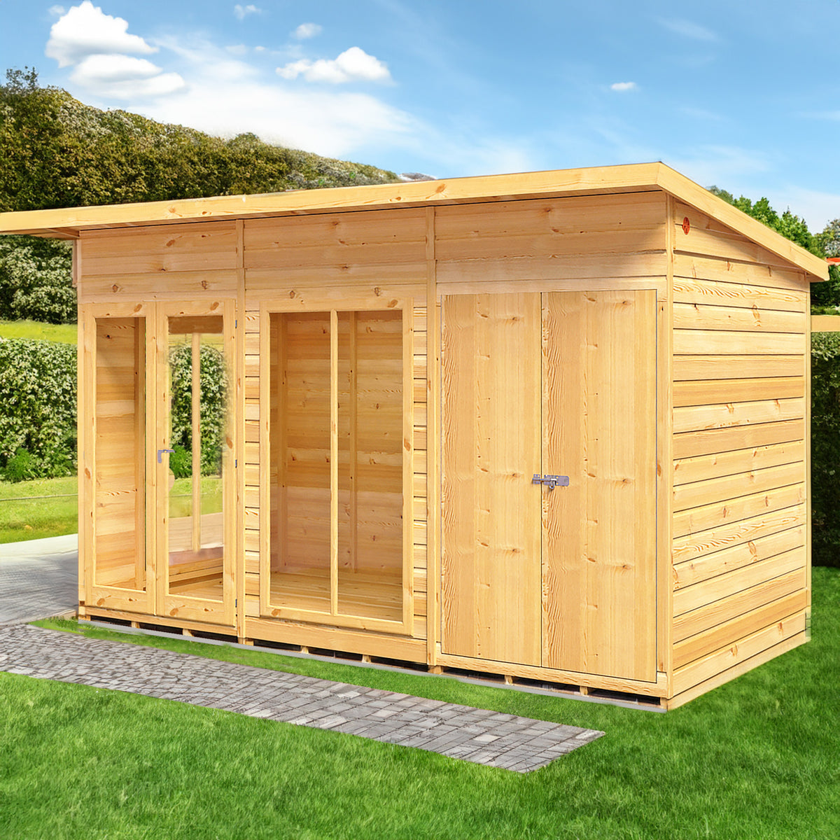 Shire Lela summerhouse 12x6 with storage shed – front view