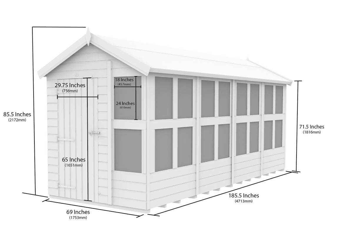 Composite Apex Potting Shed 16X6APSFFCOMP - dimensions