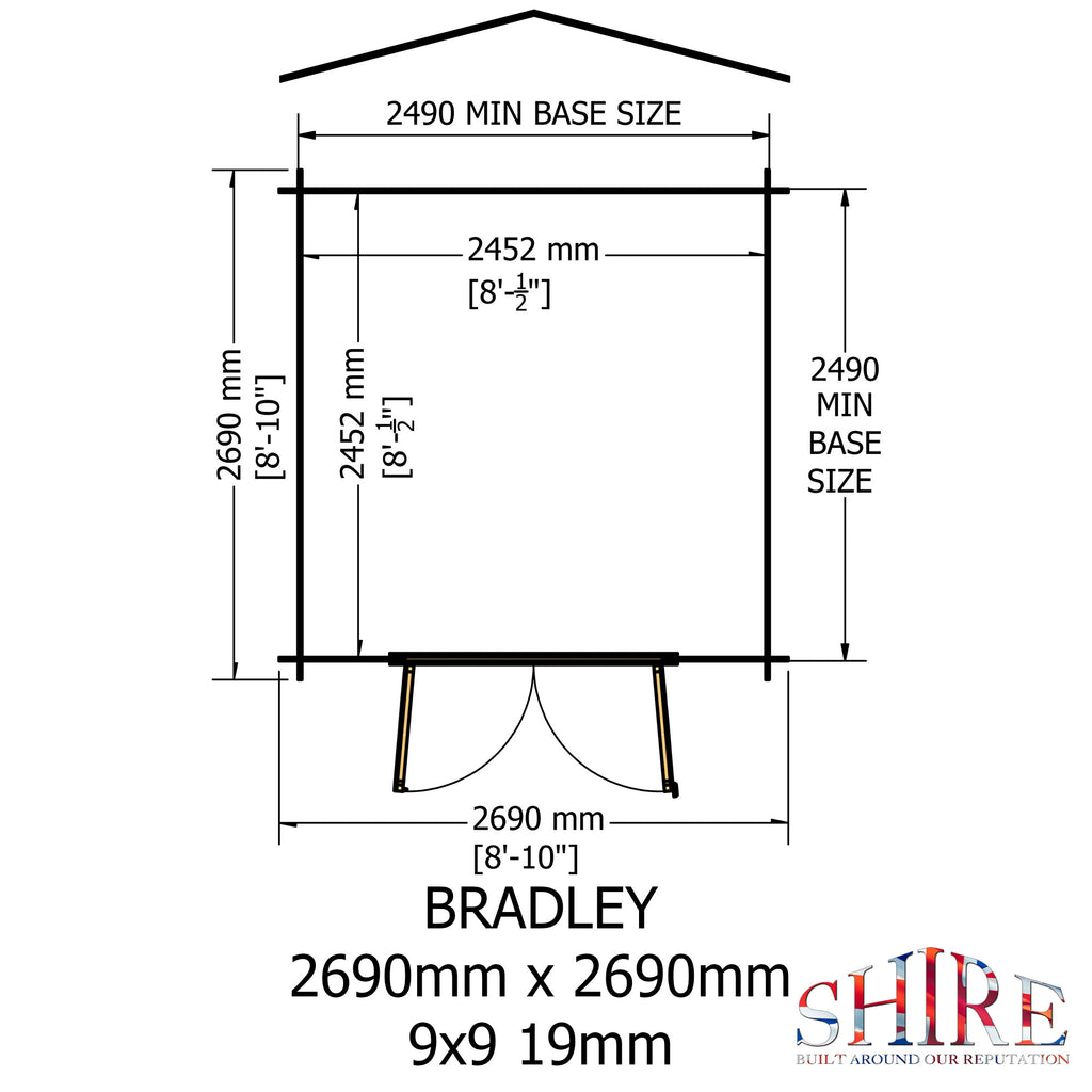 Shire Bradley 19mm log cabin 9x9 – floor plan