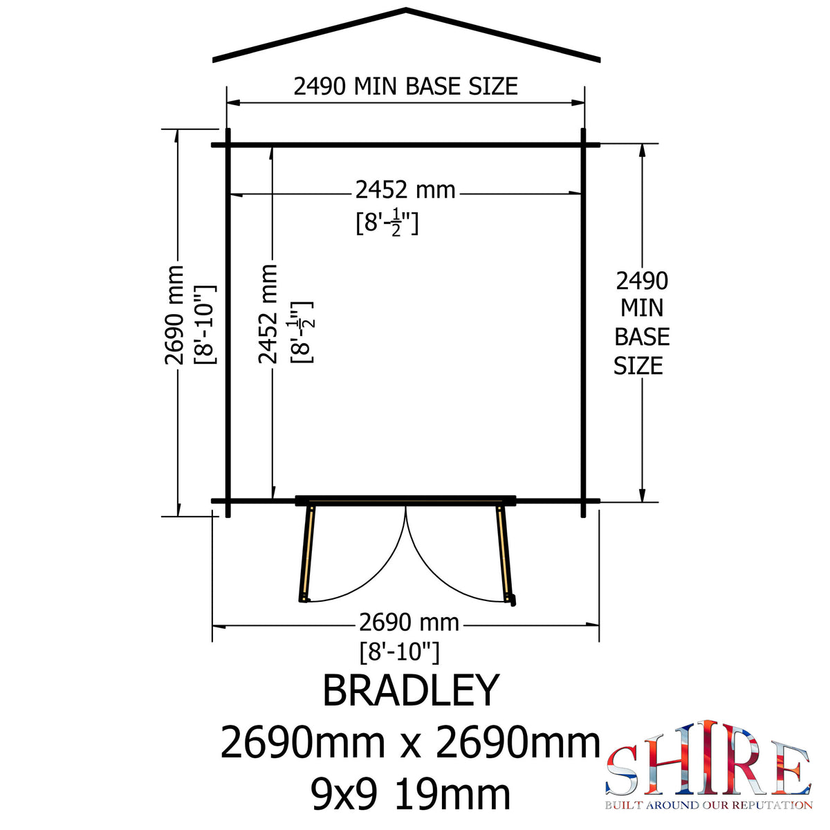 Shire Bradley 19mm log cabin 9x9 – floor plan
