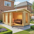 Shire Lambridge 28mm corner log cabin 10x14 – front view