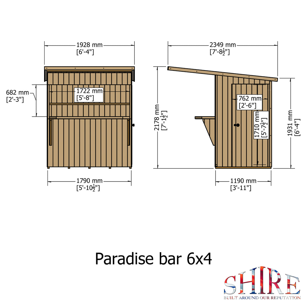 Shire Paradise Pent garden bar 6x4 – alternative view