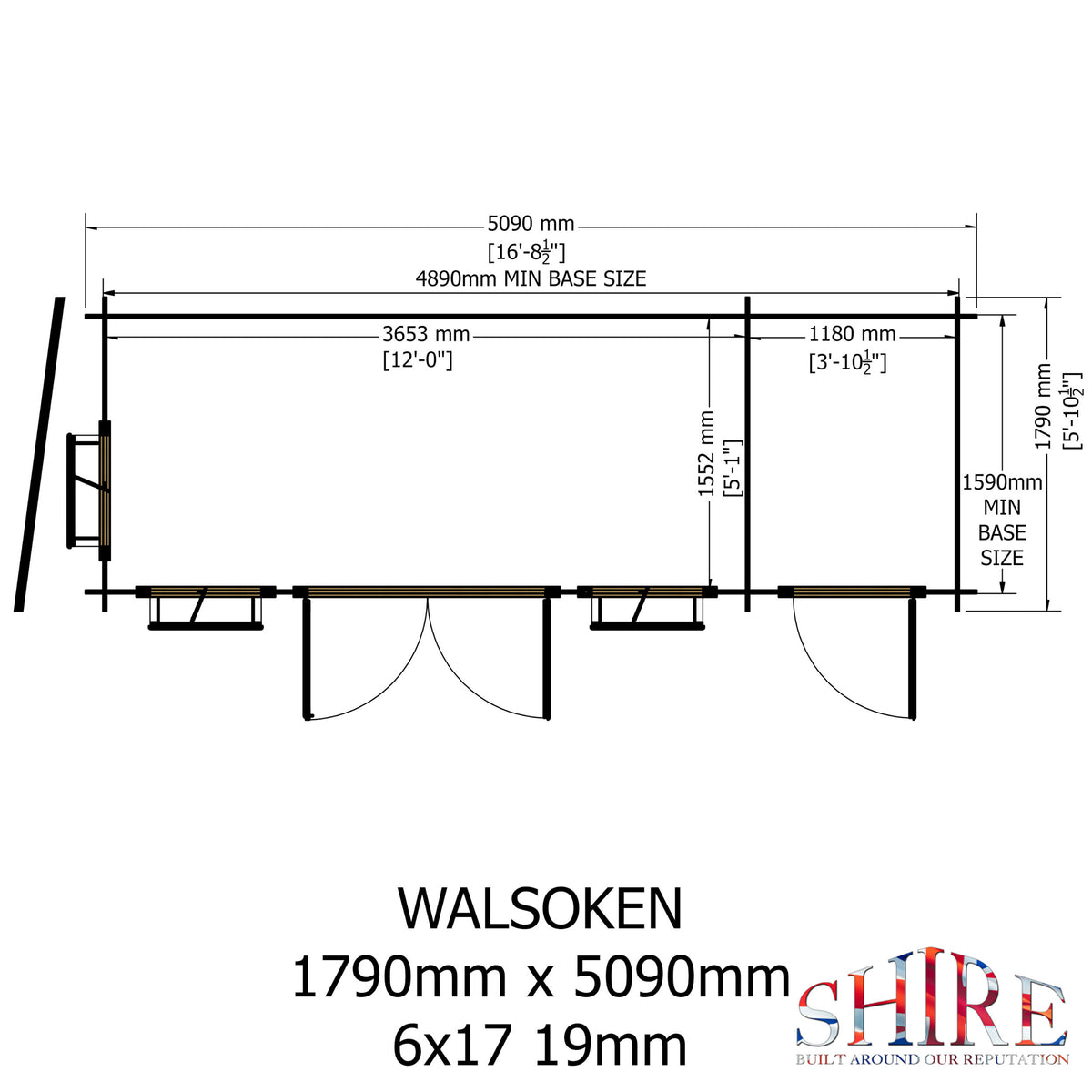 Shire Walsoken 19mm log cabin with storage 6x17 – floor plan