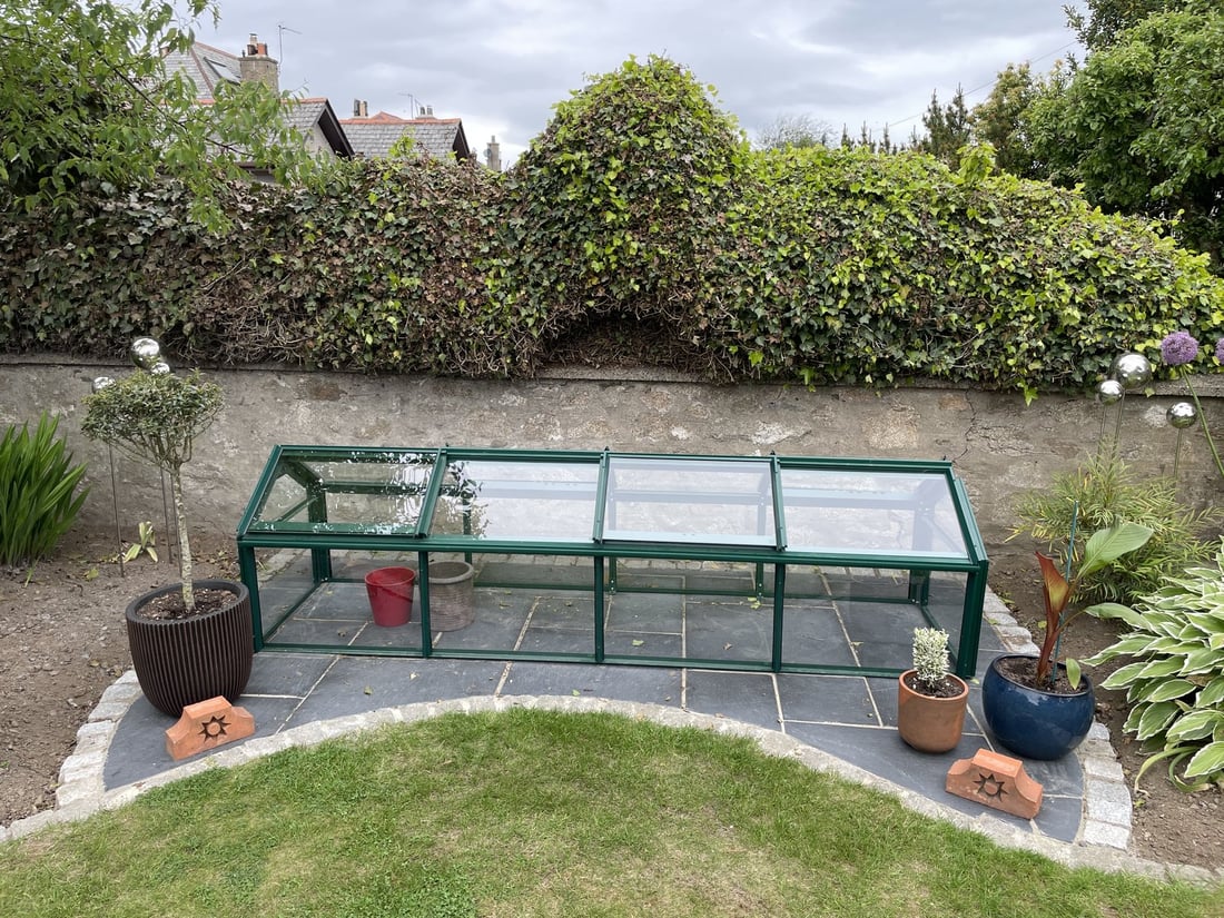 Elite Min-E-Lite Cold Frame – green finish in garden setting
