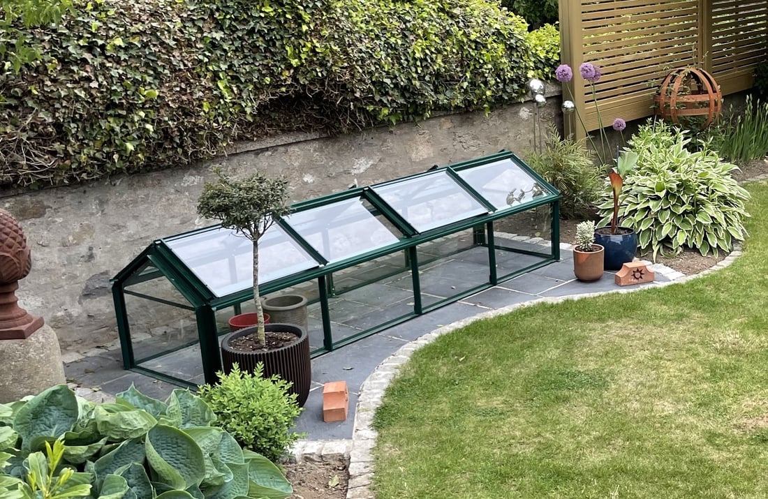 Elite Min-E-Lite Cold Frame – lids open, green finish