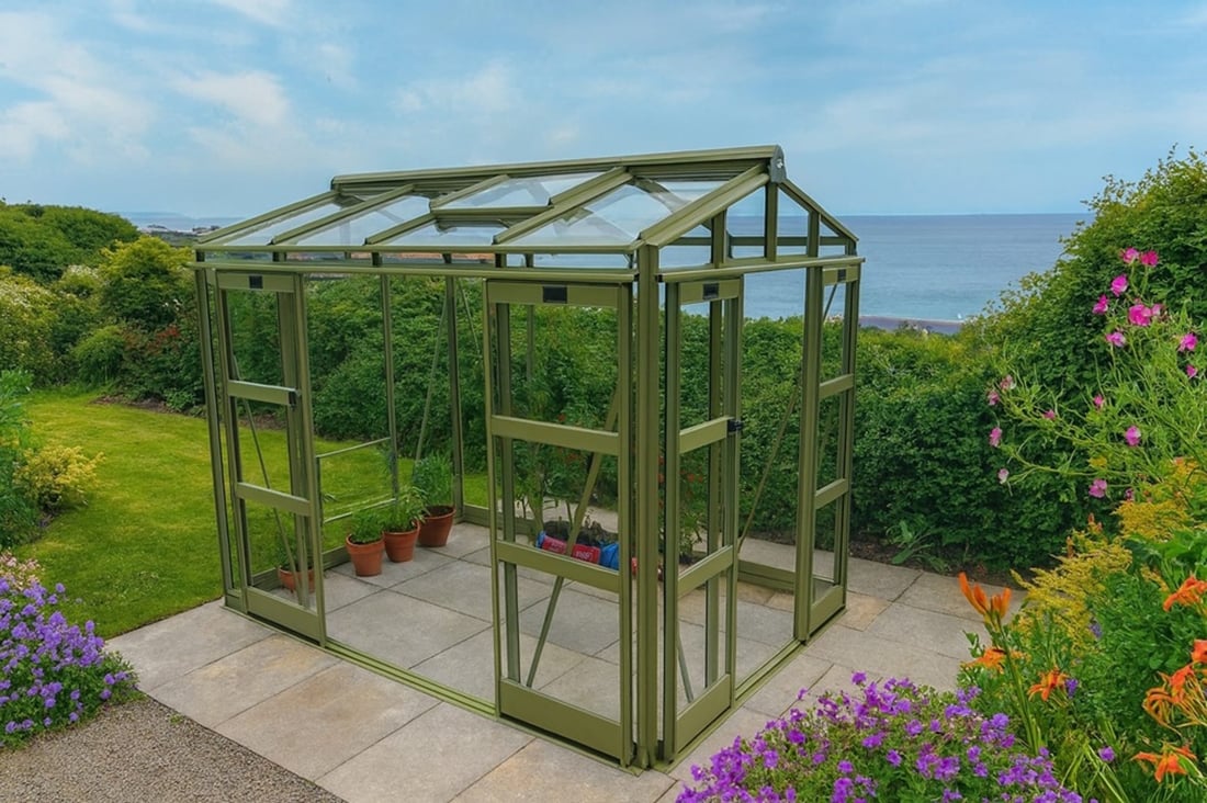 Elite Sanctuary 6 Greenhouse – olive finish with extra doors