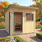 Fortis workshop with the uPVC door open to a workbench inside