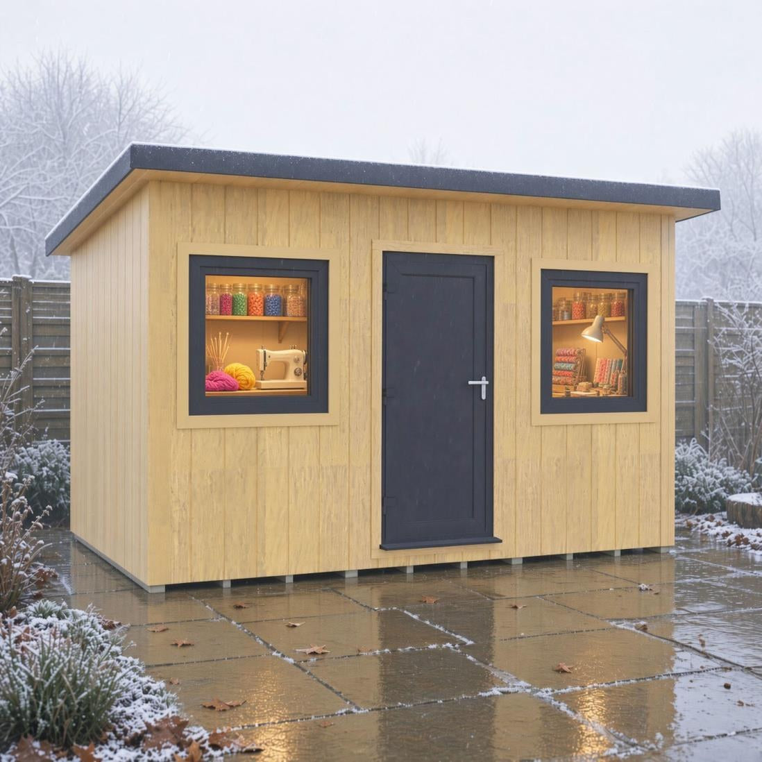 Fortis SIP insulated workshop on a frosty winter day